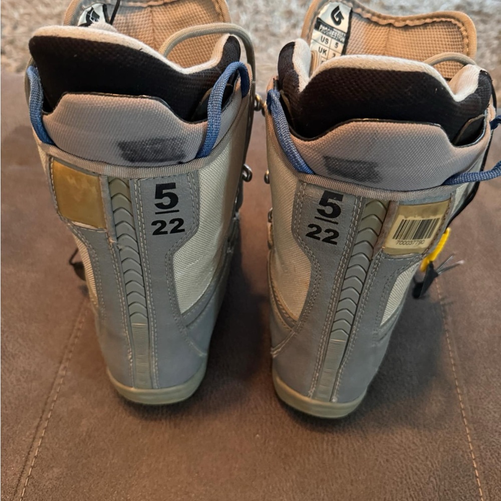 Heavily worn Burton snowboard boots size 5 kids